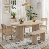 6 PCS Farmhouse Style Dining Set, 1 Table and 1 Bench and 4 Wood Frame Chairs with Rattan-Back, Oval Wood Table with Trestle Base-Baofuwish - 2 of 4
