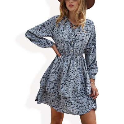Anna-Kaci Women's Tiered Long Sleeve Button-Front Dress with Ruffle Details