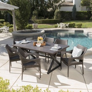 Grayson 7pc Aluminum and Wicker Dining Set: Outdoor Lounge, Weather-Resistant - Christopher Knight Home - 1 of 4