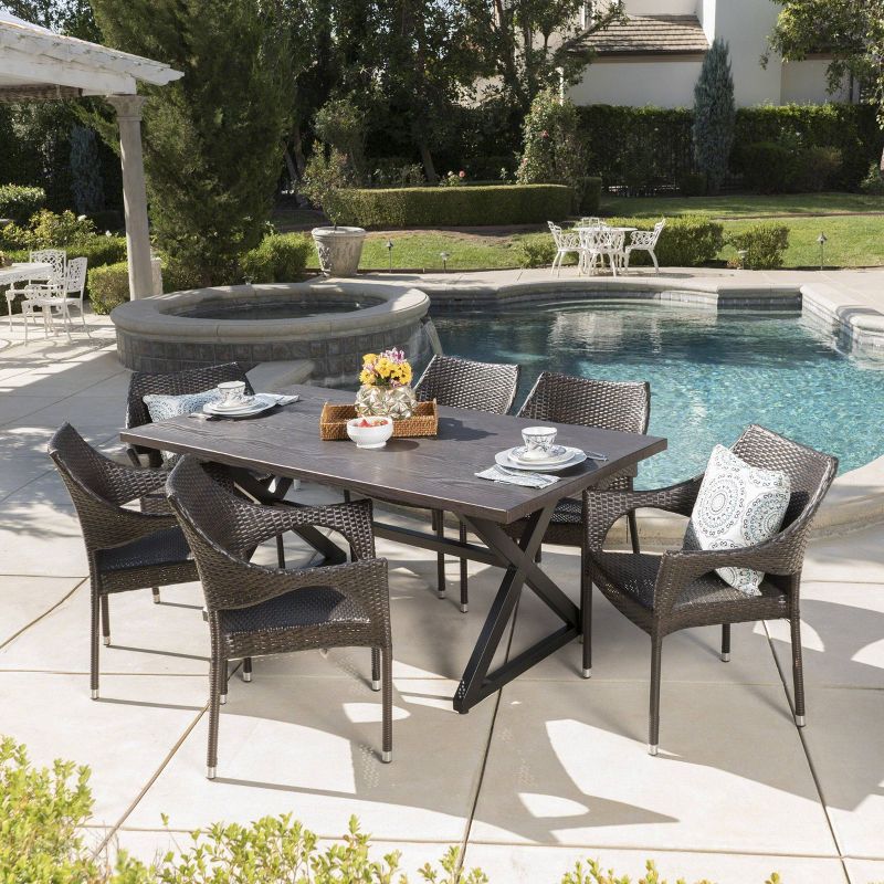 Grayson 7pc Aluminum and Wicker Dining Set - Brown - Christopher Knight Home, 1 of 9