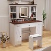 TiramisuBest Farmhouse Vanity Desk with Sliding Mirror,Lights and Charging Station,Table Desk with Dimmable Led Light,Vanity T - 2 of 4