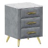 Vynxaria Upholstered Wooden Nightstand with 3 Drawers ¨C Elegant Grey Bedside Table with Marbling Top - 4 of 4