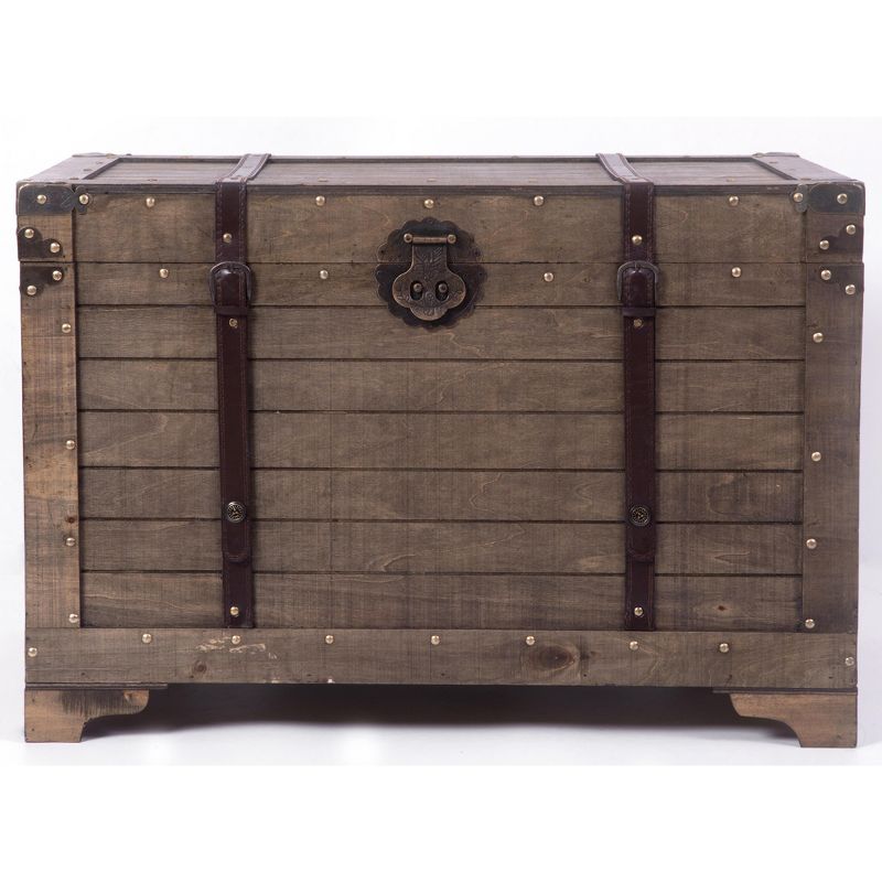 Vintiquewise Old Fashioned Large Natural Wood Storage Trunk and Coffee Table, 3 of 6