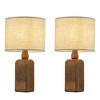ALOADECOR Farmhouse Traditional Natural Brown Solid Wood Base Table Lamp with Beige Fabric Shade for Bedroom Living Room(2 Pack) - 3 of 4
