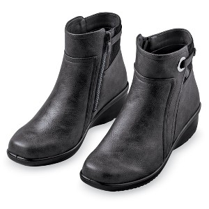 Collections Etc Stylish Knit Trimmed Side Zipper Faux Leather Ankle Boots - 1 of 4