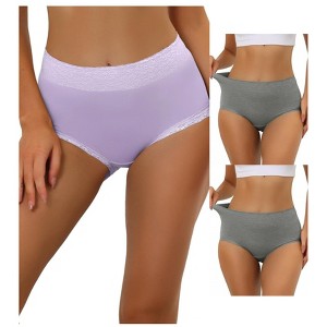 Allegra K Women's High-Waisted Lace Trim Tummy Control Full Coverage Briefs 3 Packs - 1 of 4