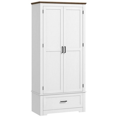 Farmhouse Freestanding Pantry Cabinet with 2 Doors, Drawer and Adjustable Shelves for Dining Room, White