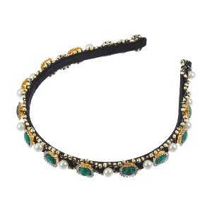 Unique Bargains Women's Bling Faux Pearl Sparkle Rhinestone Padded Headband 0.59 Inch Wide 1 Pc - 1 of 4