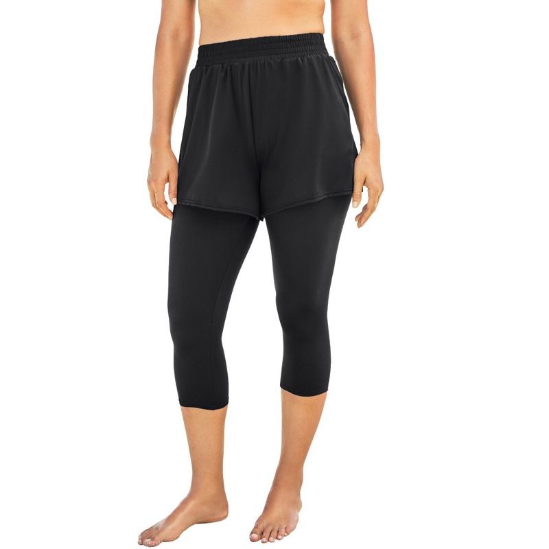 Swim 365 Women's Plus Size Loose Swim Short with Built-In Capri and Pockets, 1 of 2