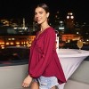 Women's Burgundy Lace V-Neck High-Low Blouson Sleeve Top - Cupshe - 3 of 4