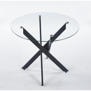 Vynxaria Black Glass Coffee Table with Cross Metal Legs for Modern Living Spaces - 1 of 4