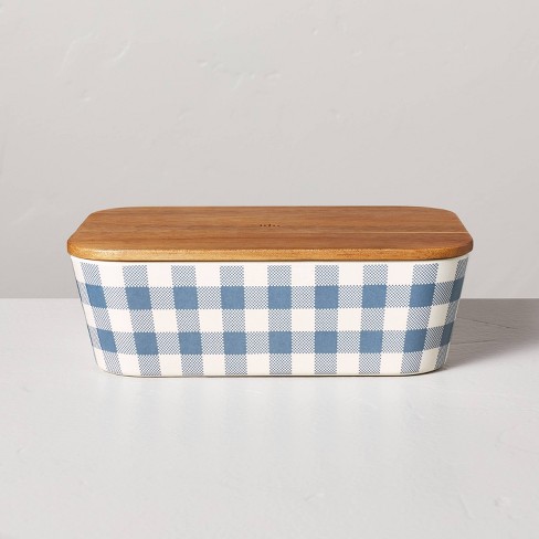 45oz Gingham Bamboo-Melamine Bento Food Storage Box with Wood Lid Blue/Cream - Hearth & Hand™ with Magnolia - image 1 of 4