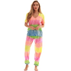 Just Love Womens Pajama Jogger Pant Set  Unique Buffalo Plaid & Tie Dye Sleepwear - 1 of 3