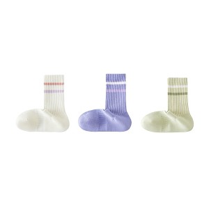 Anna-Kaci Women's 3-Pack Striped Ribbed Crew Socks Soft Stretch Fit Casual Athletic Style - 1 of 4