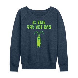 Women's - SpongeBob SquarePants - Plankton One Percent Evil Lightweight French Terry Wide Neck Long Sleeve Shirt - 1 of 4
