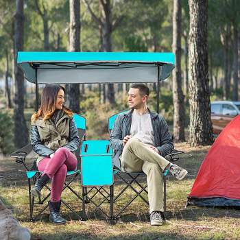 Costway Portable Folding Camping Canopy Chairs w/ Cup Holder Cooler Outdoor Red\Blue\Turquoise