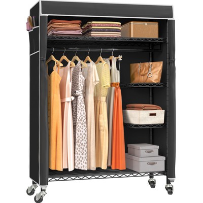 VIPEK V11C Portable Closets Rolling Clothes Rack Wardrobe Black Metal Clothing Rack with Gray Oxford Fabric Cover