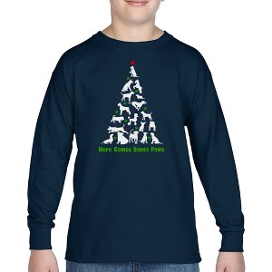 LA Pop Art Here Comes Santa Paws - Boy's Word Art Long Sleeve T-Shirt - 1 of 4