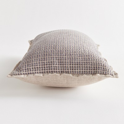 Taupe and Gray Geometric Polyester Lumbar Outdoor Pillow