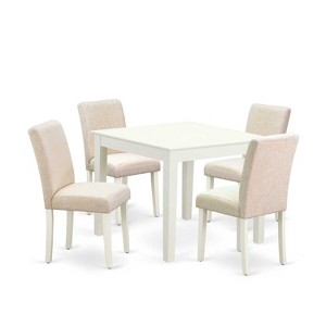 Modern 5Pc Dining Set - Square Table & 4 Chairs - Light Beige Fabric - Small Space Dining Room Furniture - 1 of 4