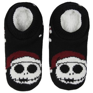 Nightmare Before Christmas Santa Jack Skellington Slipper Socks No-Slip Sole - 1 of 3