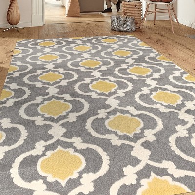 Gray and Yellow Moroccan Trellis 5' x 7' Synthetic Area Rug