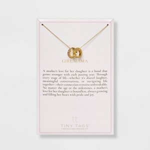 Tiny Tags 14K Gold Ion Plated Rhinestone Girl Mama Circle Pendant Necklace - Gold/Pink - 1 of 4
