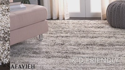 Ivory and Beige Synthetic Shag Runner Rug, 2'3" x 8'