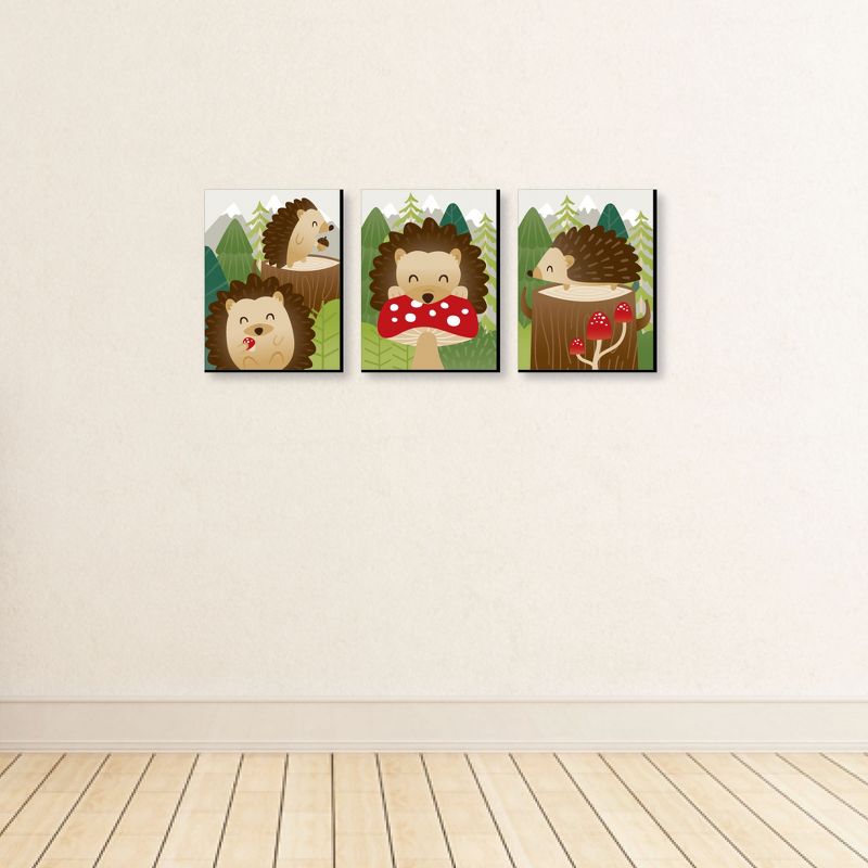 Big Dot of Happiness Forest Hedgehogs - Woodland Nursery Wall Art and Kids Room Decor - 7.5 x 10 inches - Set of 3 Prints, 3 of 7