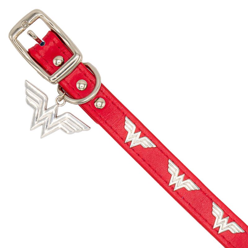 Buckle-Down Vegan Leather Dog Collar - DC Comics Wonder Woman Red with WW Icon Embellishments & Metal Charm, 3 of 4