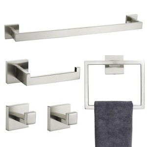 ChicFurnit Bathroom Towel Holder 5 Piece Wall Mounted Stainless Steel Set for Contemporary Bathroom, Silver, 24.33"*6.14"*3.23" - 1 of 4