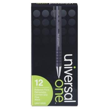UNIVERSAL Comfort Grip Ballpoint Retractable Pen Black Ink Fine Dozen 15520