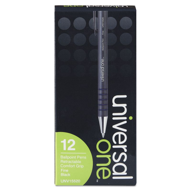 UNIVERSAL Comfort Grip Ballpoint Retractable Pen Black Ink Fine Dozen 15520, 1 of 9