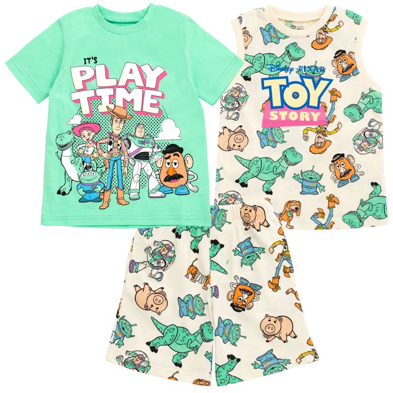 Disney Lion King Toy Story Mickey Mouse Cars T-Shirt Tank Top and French Terry Shorts 3 Piece Outfit Set Little Kid to Big Kid, 1 of 6