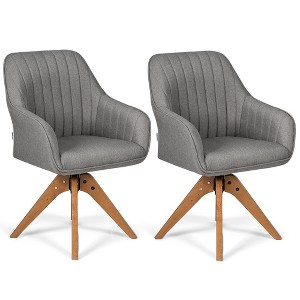 Costway Set of 2 Swivel Accent Chair Fabric Vanity Study ArmChair w/Wood Legs - 1 of 4