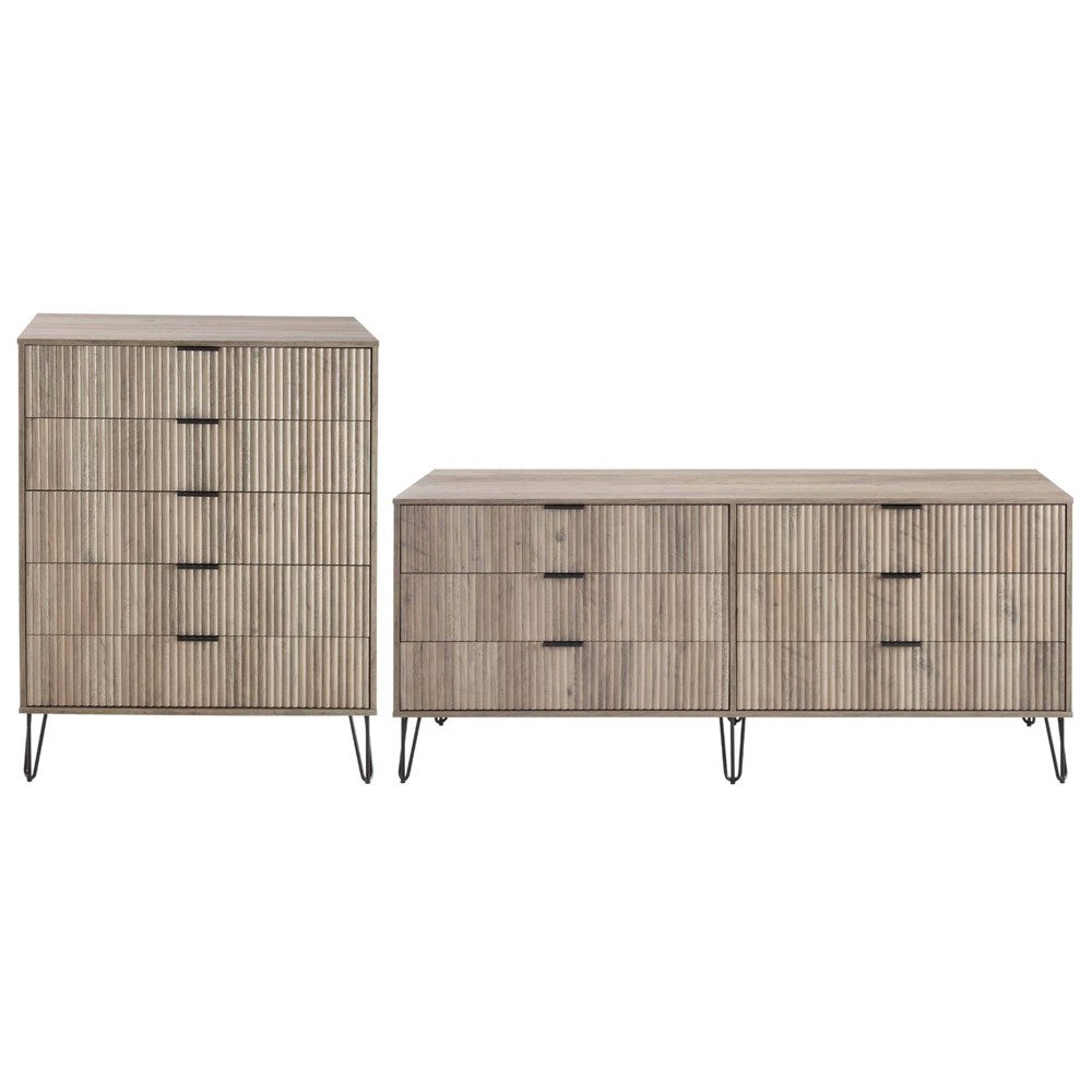 Photos - Bedroom Set Manhattan Comfort Dumbo 2pc Modern 5 Drawer Dresser and 6 Drawer Double Dresser Set Rustic Gray