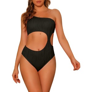 INSPIRE CHIC Women's One Shoulder Asymmetric Waist Cutout Ribbed Swimwear Monokini One Piece - 1 of 4