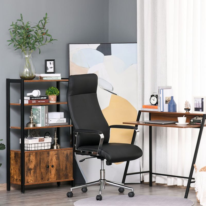Vinsetto High Back Executive Office Chair Faux Leather Swivel Computer Desk Chair with Padded Arm, Adjustable Height, Wheels Black, 2 of 11