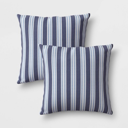 2pk Coastal Stripe Outdoor Throw Pillows Duraseason Fabric Blue