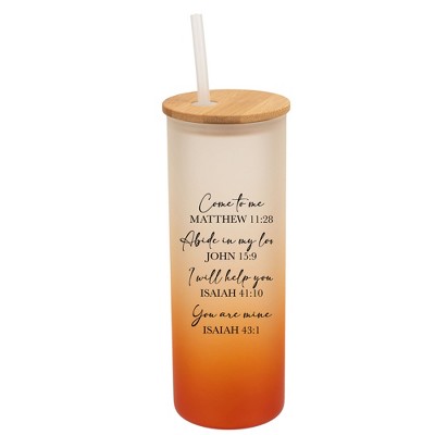 Elanze Designs Come To Me Abide In My Love His Word Wrap-Around Design 25 Ounce Frosted Gradient Glass On-The-Go Coffee Travel Skinny Tumbler Mug Cup,