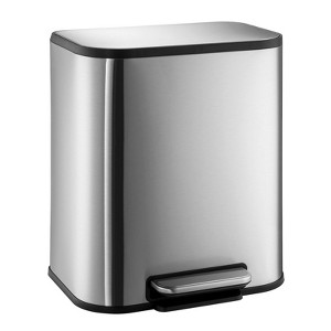 Small Trash Can with Lid, 3.2 Gallon Stainless Steel Garbage Can, Rectangular Step on Waste Bin with Foot Pedal & Inner Bucket - 1 of 4