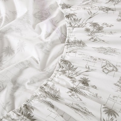Vintage Map Print White Cotton Queen Sheet Set