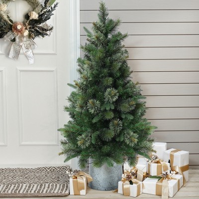 4' Green Pre-Lit Pine Christmas Tree with Metal Pot