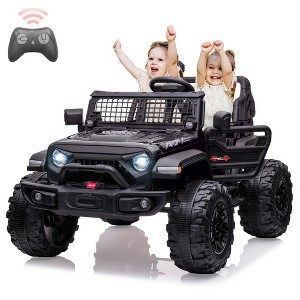 2 Seaters Kids Ride On Truck with Remote Control, Electric Riding Car with Led Light, Bottle Holder, Music, Horn, USB for Toddlers Gift, Black - 1 of 2