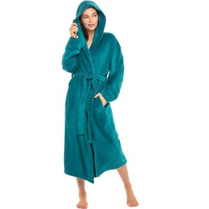 ADR Soft Plush Fleece Women's Robe with Hood, Warm Lightweight Hooded Womens Bathrobe - 1 of 4
