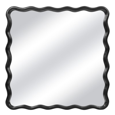 Beautyolove 36 in. W x 36 in. H Square Black Wood Framed Wavy Wall Mirror