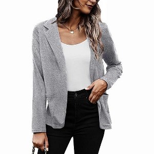 Zeagoo Women's Autumn Oversize Slim Fit Open Front Suit Coat Jacket Blazer Outwear Grey XXL - 1 of 4