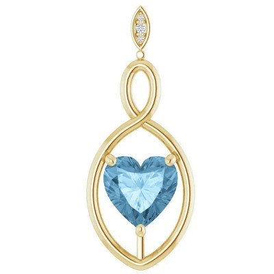 Pompeii3 9mm Blue Topaz Women's Heart Pendant in 14k Gold Necklace 6mm Tall