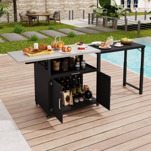 Outdoor Kitchen Island Cart with Expandable Fold-Out Tabletop, Storage Cabinet, Pull-Out Drawer Lockable Wheels for Patio or BBQ Space-The Pop Home - 1 of 4