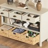 Wood Console Table with 3 Drawers and Water Hyacinth Baskets, Rustic Entryway Table or Sofa Table with Storage for Hallway-The Pop Home - 3 of 4